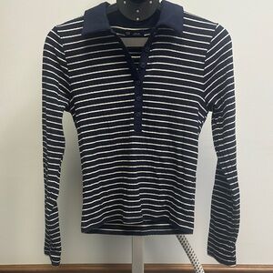 GAP Navy & White Striped Long Sleeve Polo Shirt